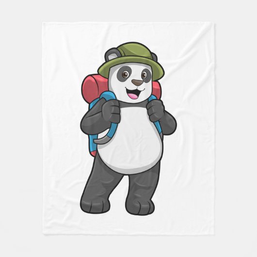 Panda as Hiker with Backpack フリースブランケット (正面)