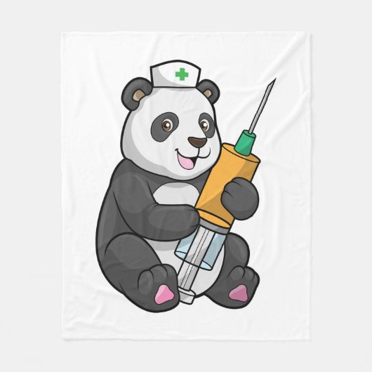 Panda as Nurse with Syringe フリースブランケット (正面)