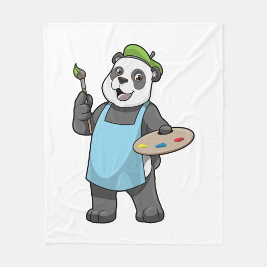 Panda as Painter with Brush & Colour フリースブランケット (正面)