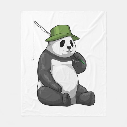 Panda at Fishing with Fishing rod フリースブランケット (正面)