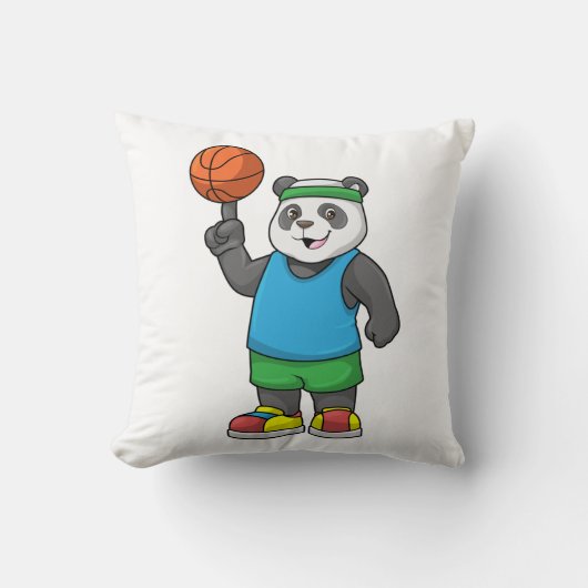 Panda at Sports with Basketball クッション (正面)
