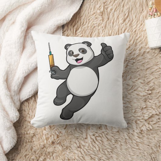 Panda at Vaccination with Syringe クッション (ブランケット)