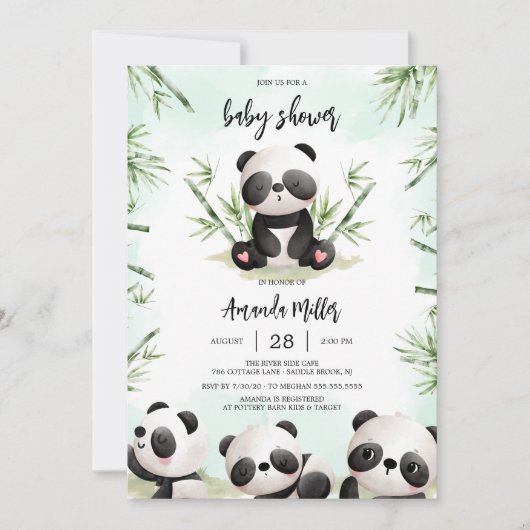 Panda Baby Shower Invitation 招待状 (正面)