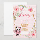 Panda Ballerina Tutu Girl Five Birthday 招待状 (正面/裏面)