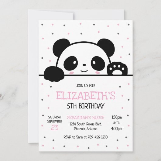 Panda Bear Birthday Party Invitation 招待状 (正面)