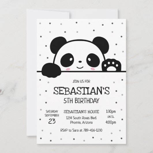 Panda Bear Birthday Party Invitation 招待状 (正面)