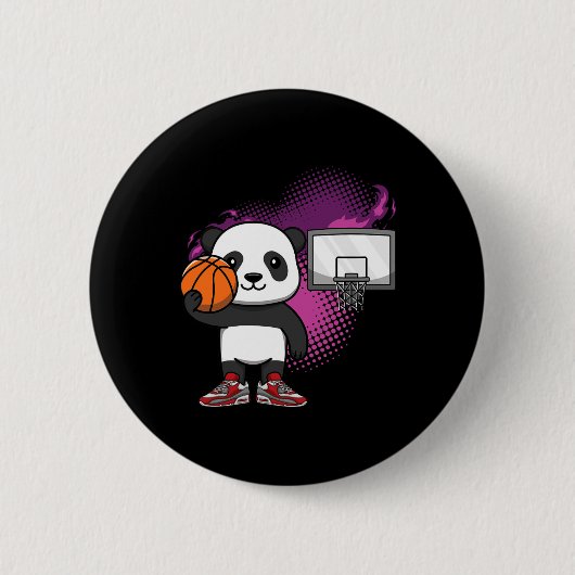 Panda Bear Bysketbyll Player Animal Lover Hoops Dr 缶バッジ (正面)