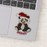 Panda Bear Candy Cane Christmas Contour シール<br><div class="desc">This cute Holiday contour sticker has a baby Panda Bear with a red and white striped candy cane. He is wearing a red Santa hat. Your custom text is in matching red at the bottom. *Thanks to Real Deal Clipart for the clipart used to create this sticker.</div>