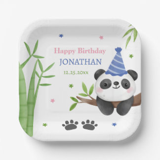 Panda Bear Green Bamboo Kids Birthday  ペーパープレート