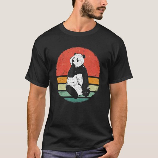 Panda Bear Pandas Animal Retro Sunset Tシャツ (正面)