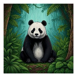 Panda bear sitting in a clearing of the jungle ポスター