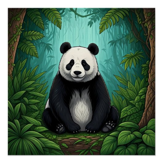 Panda bear sitting in a clearing of the jungle ポスター (正面)