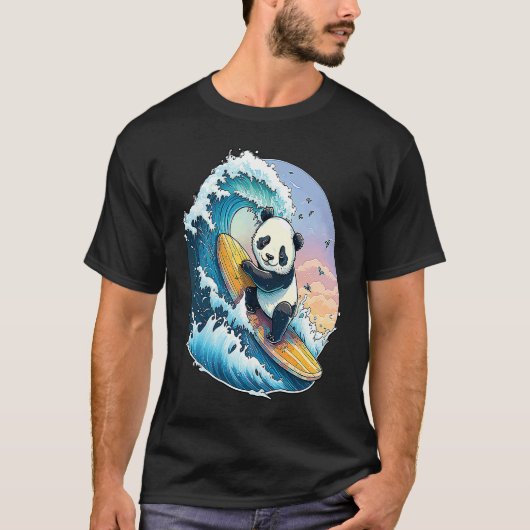 Panda Bear Surfing the great Wave off Kanagawa Tシャツ (正面)