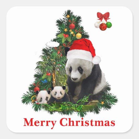 Panda bears Christmas  スクエアシール (正面)