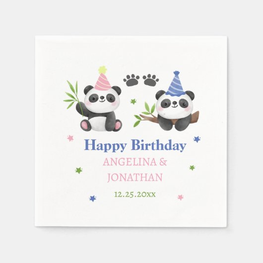 Panda Boy and Girl Joint Birthday  スタンダードカクテルナプキン (正面)