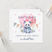 Panda bunting and balloons Baby Shower カード (正面/裏面インサイチュ)