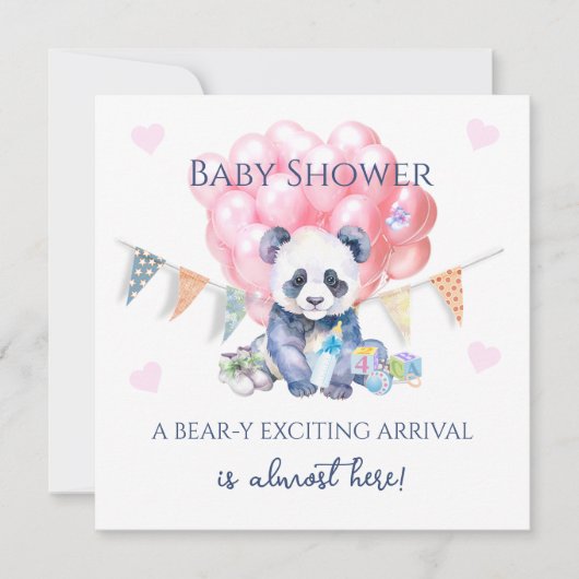 Panda bunting and balloons Baby Shower カード (正面)