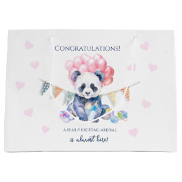Panda bunting and balloons Baby Shower ラージペーパーバッグ