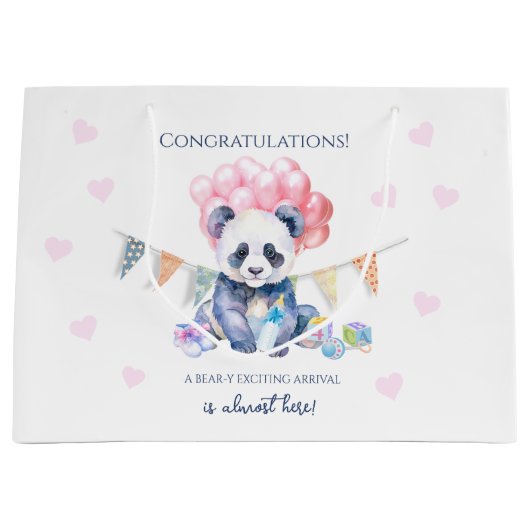 Panda bunting and balloons Baby Shower ラージペーパーバッグ (正面)