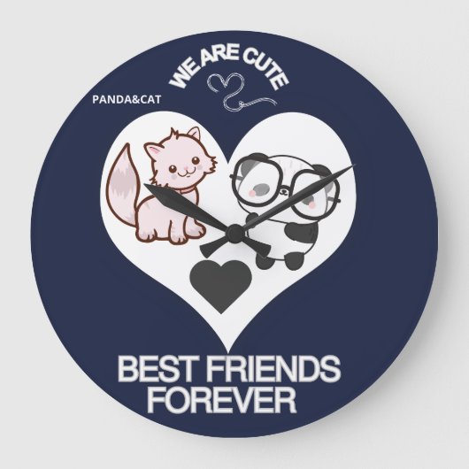 PANDA CAT Cute ラージ壁時計 (正面)