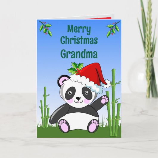 Panda Christmas Folded Greeting Card カード (正面)