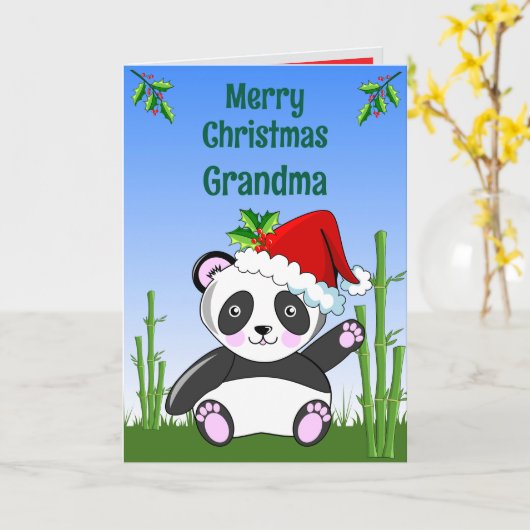 Panda Christmas Folded Greeting Card カード (黄色い花)