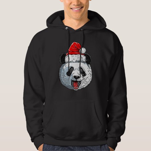 Panda Christmas Santa Hat Funny Xmas Boys Kids Gir パーカ (正面)