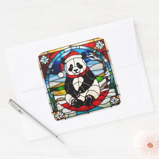 Panda Christmas Sticker スクエアシール (封筒)