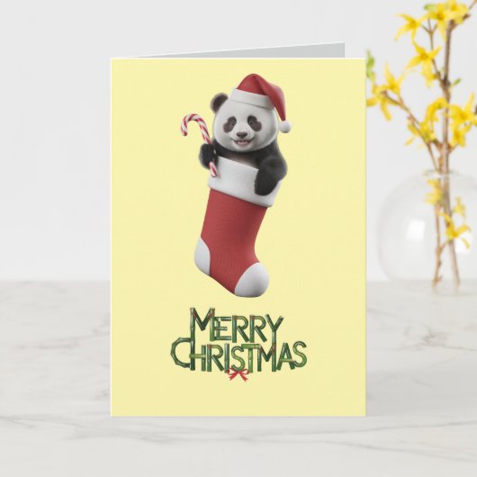 Panda Christmas Stocking カード (黄色い花)