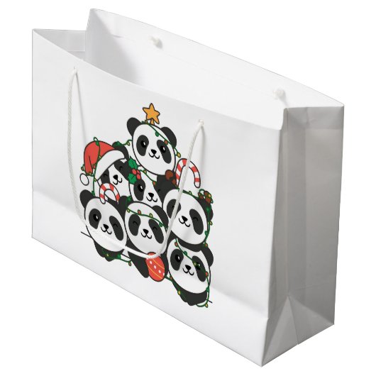 Panda Christmas Tree Funny Animal Christmas Large  ラージペーパーバッグ (正面アングル)
