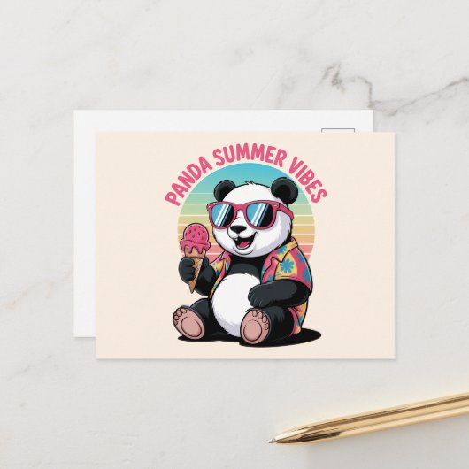 Panda Cool Été Glace Enfant ポストカード (正面/裏面インサイチュ)