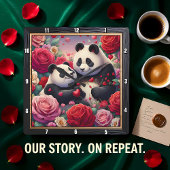 Panda Couple Rose Garden スクエア壁時計