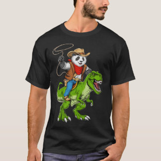Panda Cowboy Riding T-Rex Dinosaur Tシャツ