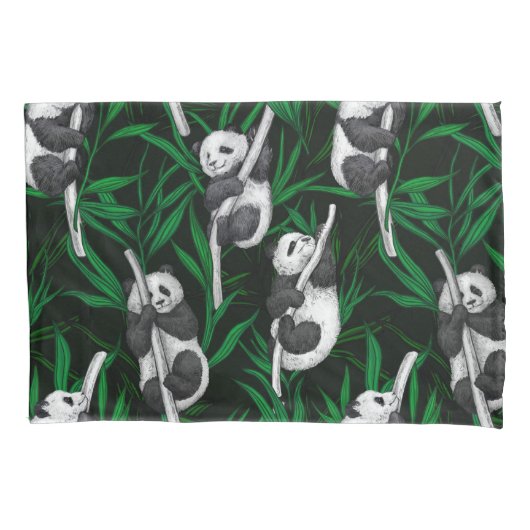 Panda cubs on dark green 枕カバー (正面左)