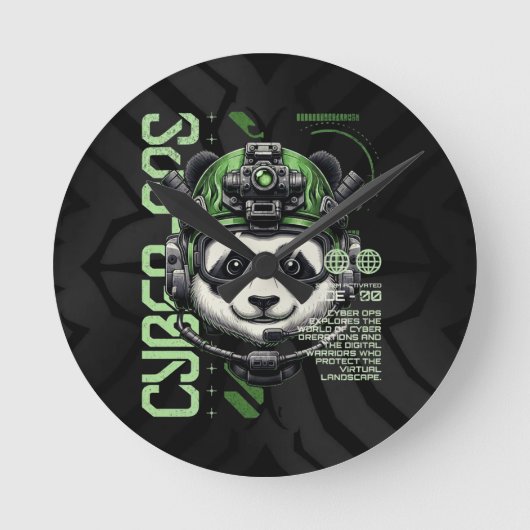 Panda Cyborg Ops – Futuristic Cybernetic Panda  ラウンド壁時計 (正面)