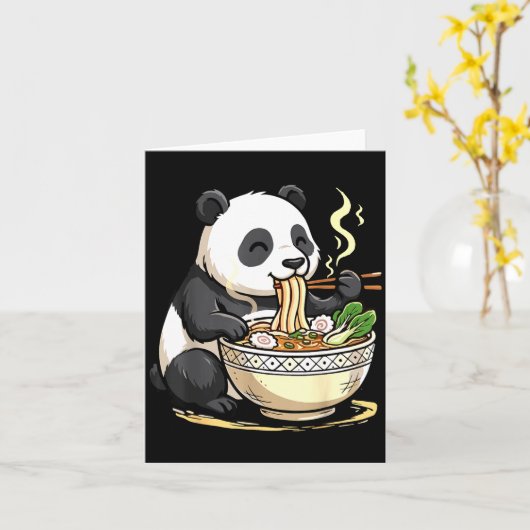 Panda Eating Funny Ramen Noodles  カード (黄色い花)