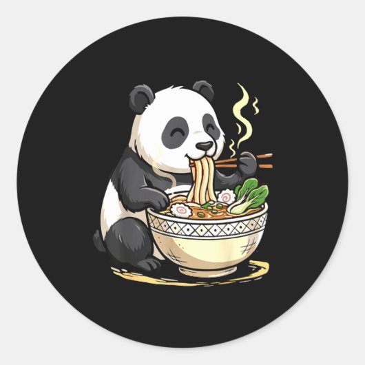 Panda Eating Funny Ramen Noodles  ラウンドシール (正面)