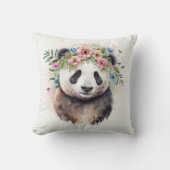 Panda Flowers Watercolor                           クッション (正面)