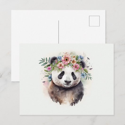 Panda Flowers Watercolor                         ポストカード (正面/裏面)