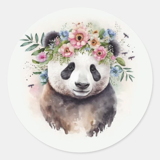 Panda Flowers Watercolor                      ラウンドシール (正面)