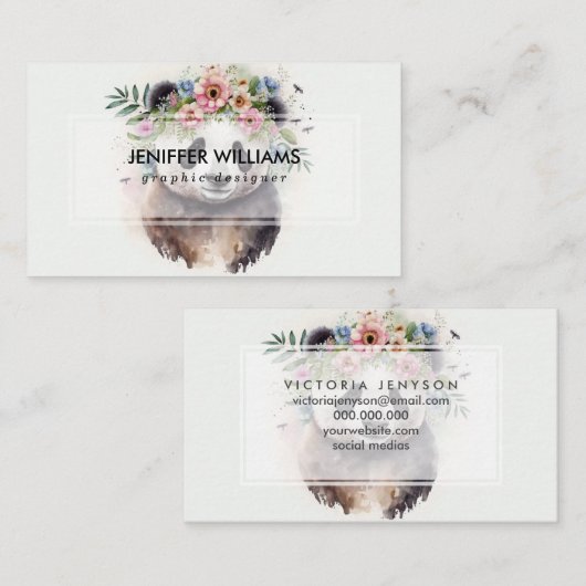 Panda Flowers Watercolor                     名刺 (正面/裏面)