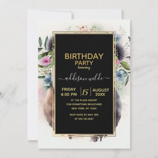 Panda Flowers Watercolor                           招待状 (正面)