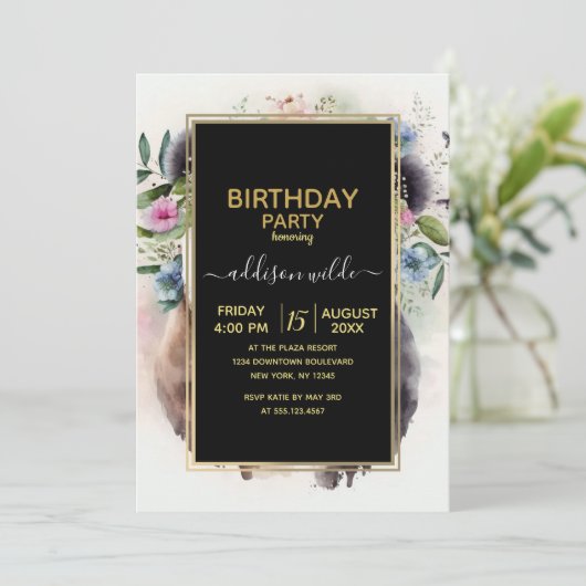 Panda Flowers Watercolor                           招待状 (スタンド正面)