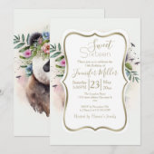 Panda Flowers Watercolor                           招待状 (正面/裏面)