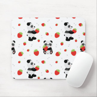 Panda fofo com morango マウスパッド