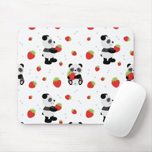 Panda fofo com morango マウスパッド (マウス)