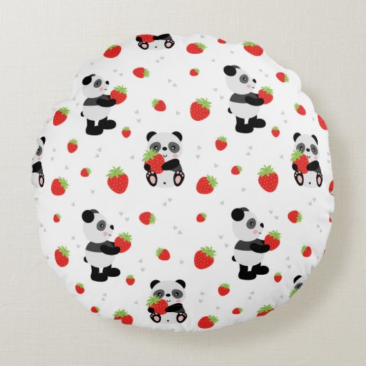 Panda fofo com morango ラウンドクッション (正面)