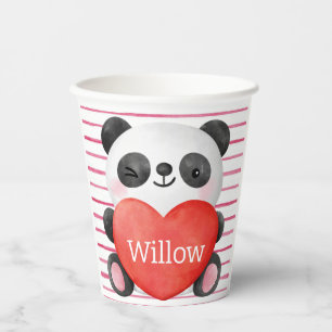 Panda Girl with Hearts Valentine Birthday 紙コップ