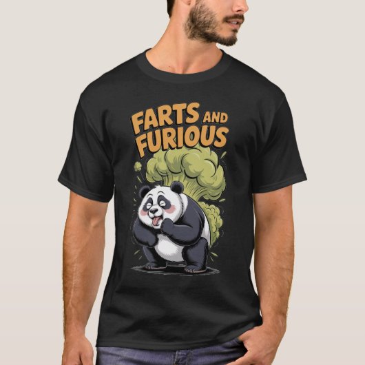 Panda has Fun making Fart on a Black Tシャツ (正面)