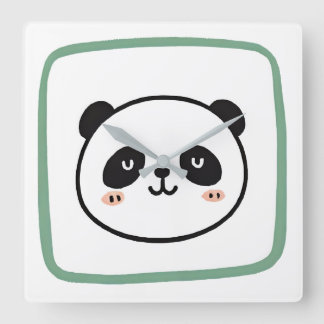 Panda head minimalist graphic icon スクエア壁時計